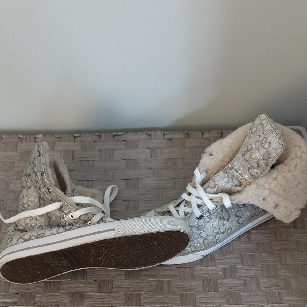 Coach Silver Gray Sneakers with High-Top Design